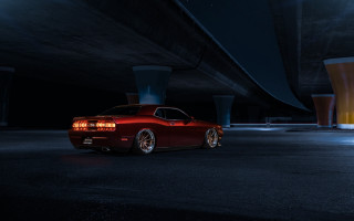 Red car full moon building - a parking lot free wallpaper