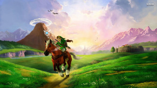 Man riding horse field mountains - a painting of a man riding free wallpaper