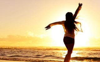 Woman surfboard beach sunset outstretched - araceli gilbert free wallpaper