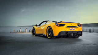 Yellow sports car parking lot 44 - cloudy free wallpaper