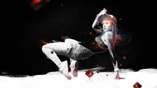 Woman white skateboard snow red - square free wallpaper
