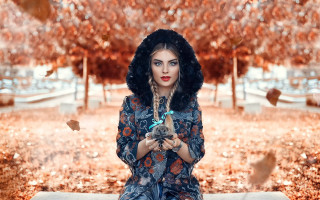 Woman cat bench park autumn - autumn free wallpaper