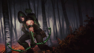 Green archer woods bow leaves - concept art free wallpaper