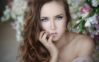 Elina karimova blue eyes flower - a pink dress free wallpaper