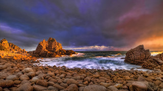 Rocky beach large water mountain - a large body of water free wallpaper