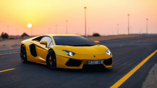 Yellow sports car sunset road 5 - sunset free wallpaper