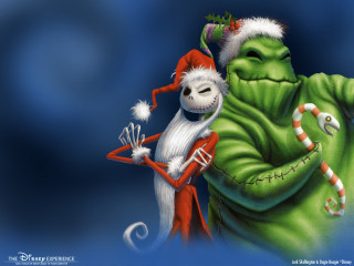 Santa hugging green monster candy - cheerful free wallpaper