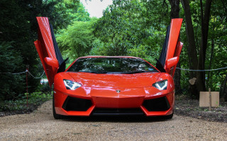 Red sports car open doors 4 - vibrant color free wallpaper