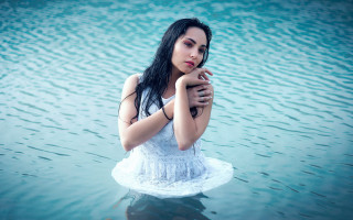 Woman white dress water portrait - daphne mcclure free wallpaper