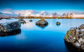 Lake rocks mountains snow reflection - the rock and water free wallpaper