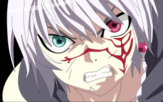 White hair bloody face red - red eye free wallpaper