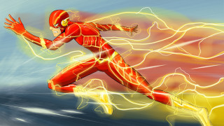 Red suit man running yellow - a digital painting of a man free wallpaper