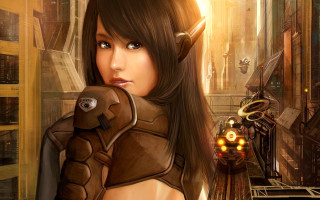 Futuristic woman armor city robot - a woman free wallpaper