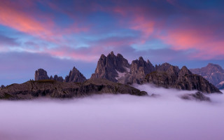 Mountain clouds sunset pink blue - mystical color free wallpaper