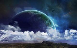 Planet moon star clouds mountain - david free wallpaper