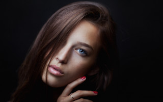 Woman red nails ring portrait - her finger free wallpaper