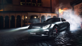 Mercedes sportscar night street smoke - night free wallpaper