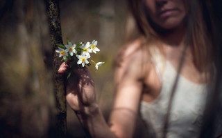 Woman flower woods shallow depth - a woman holding free wallpaper