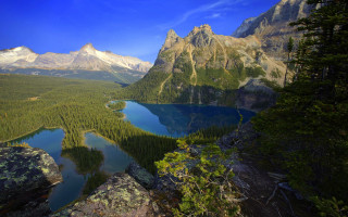 Mountain lake forest sky clouds 16 - tree and mountains free wallpaper
