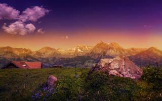Mountain house rock sunset clouds - a mountain range free wallpaper for desktop