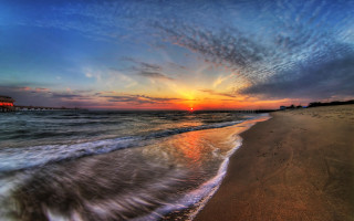 Sunset beach waves pier city - sunset free wallpaper