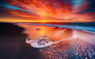 Beach wave sunset mystical colors - david martin free wallpaper for desktop