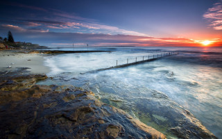 Long pier rocky beach sunset 2 - elizabeth durack free wallpaper