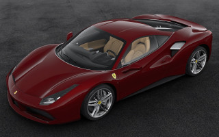 Red sports car top view - a black surface free wallpaper