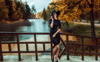 Woman black dress hat bridge - a black dress and hat free wallpaper