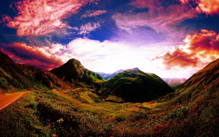 Mountain road sunset clouds autumn - scenic free wallpaper