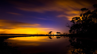 Sunset reflection trees water clouds - a few star free wallpaper