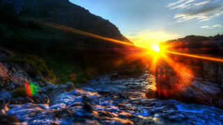 Sunrise mountain river bridge fire - sunrise free wallpaper