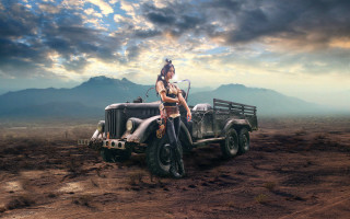 Woman costume truck desert gun - a woman in a costume free wallpaper