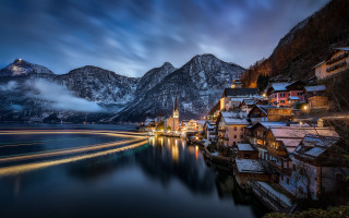 Lake mountain town cityscape night - a mountain in the distance free wallpaper