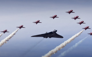 Fighter jets cloudy sky smoke 2 - behind them free wallpaper