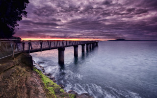 Pier sunset ocean purple sky - a purple sky above free wallpaper
