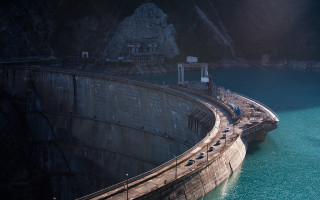 Dam road bridge cars water - car free wallpaper