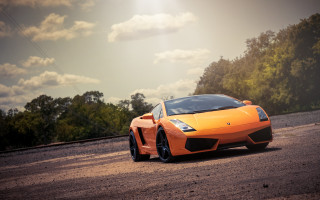 Orange sports car road trees 4 - nice free wallpaper