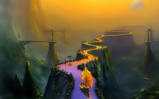 Rainy path umbrella yellow sky - a yellow sky free wallpaper