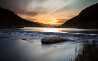 Large rock river mountain sunset - top of a river next free wallpaper