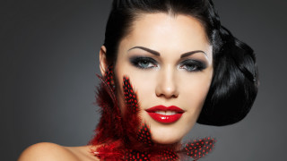 Woman red feather lipstick artdeco - airbrush free wallpaper