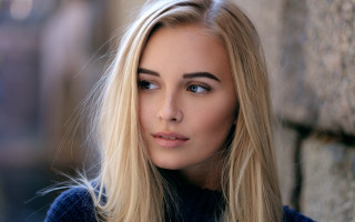 Blonde woman blue sweater serious - serious free wallpaper for desktop