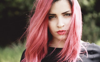 Pink haired woman rainy outdoors - red hair free wallpaper