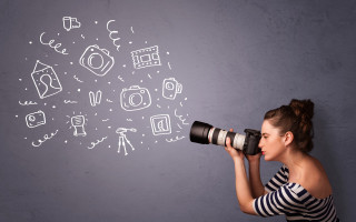 Woman camera looking drawing icons - a len free wallpaper