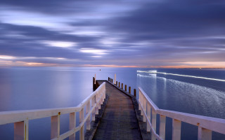 Pier ocean dusk lights bridge - long exposure free wallpaper