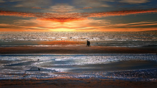 Beach sunset ocean people bridge - a couple of people free wallpaper for desktop