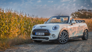 Small white car corn field - a sky background free wallpaper for desktop