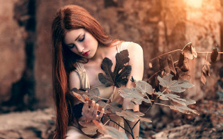 Woman redhair plant closedeyes cinematic - long red hair free wallpaper