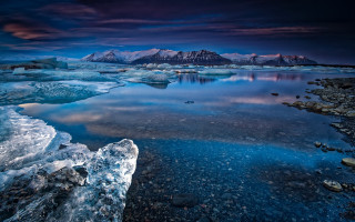 Lake ice mountains night clouds - night time free wallpaper for desktop