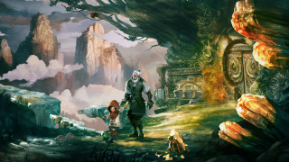 Man woman forest giant tree - game art free wallpaper